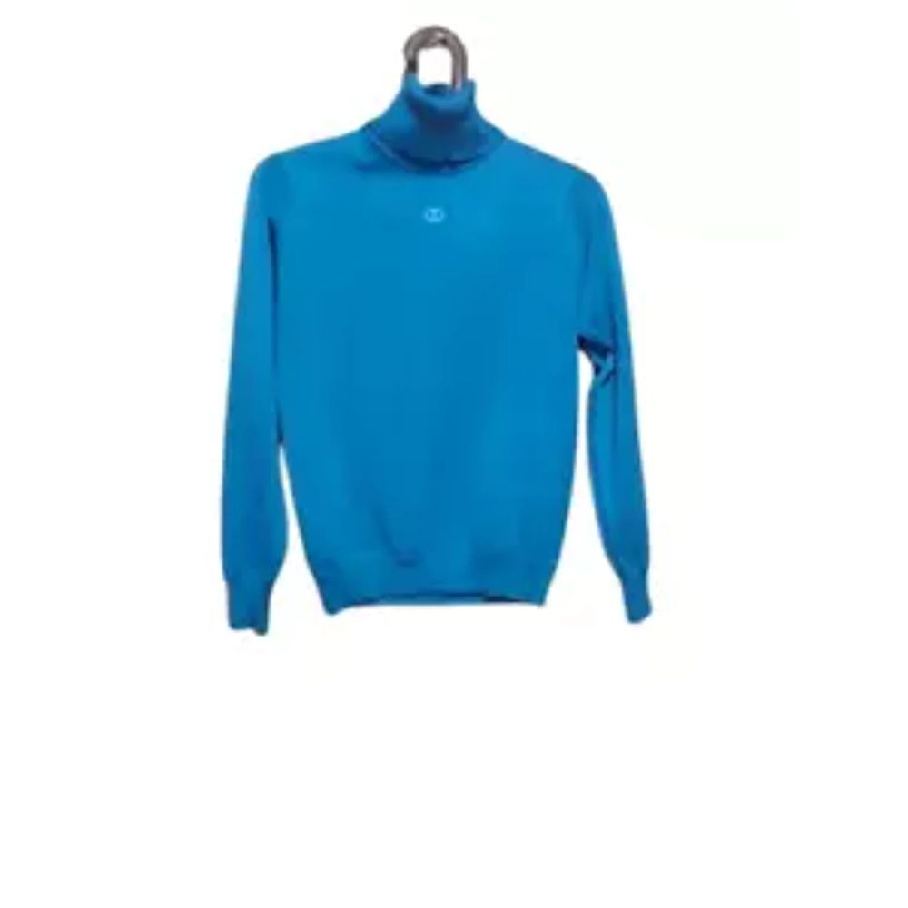 Givenchy Sport Vintage Blue Turtleneck Sweater Size 34 Logo Knit Classic Elegant